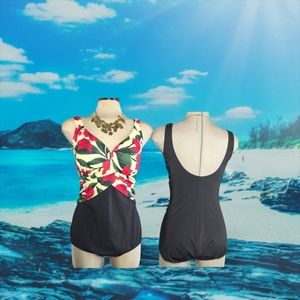 SILHOUETTE SOLUTIONS Black Red & White One Peace Swimsuit Size 14 L.